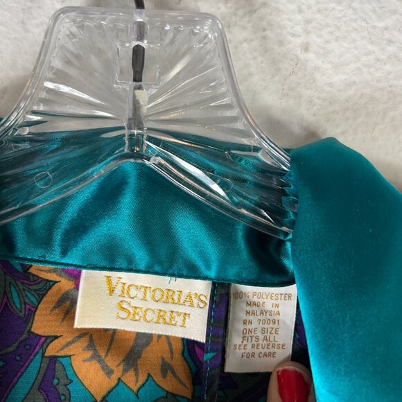 Victorias Secret Gold Label womans Floral Robe One Size teal purple pink green - Picture 2 of 11